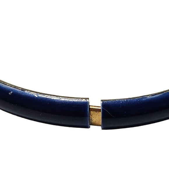 Vintage Gold Tone Blue Enamel Hinged Bangle Bracelet Retro 80s 90s Fashion - Picture 4 of 6